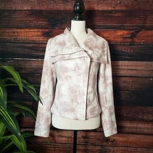 NWT Bagatelle Faux Suede Moto Jacket XS Cream Rose Tie Dye Full Zip